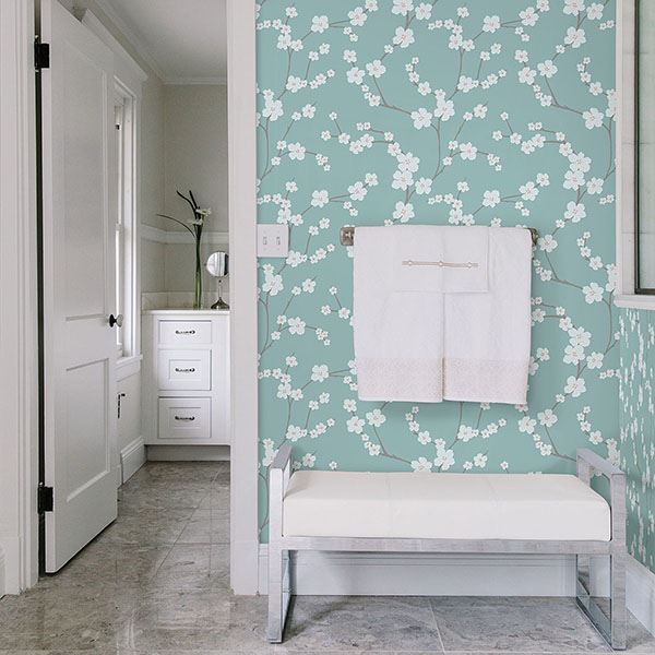 Sakura Turquoise Floral Wallpaper