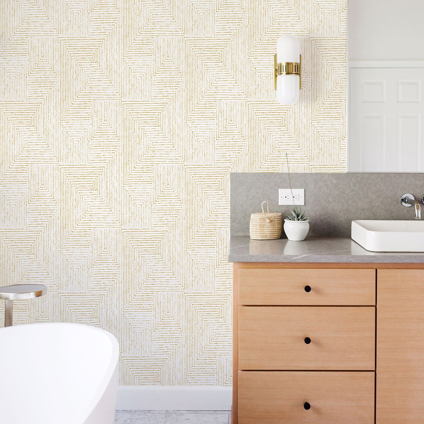 Merritt Honey Geometric Wallpaper- Scott Living