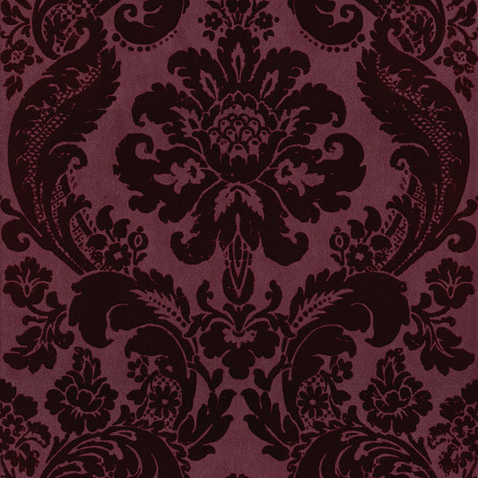 2763-87315 Shadow Merlot Flocked Damask Wallpaper By Brewster