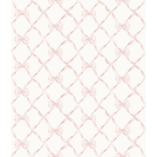 Baby Bow Light Pink Ribbon Trellis Wallpaper