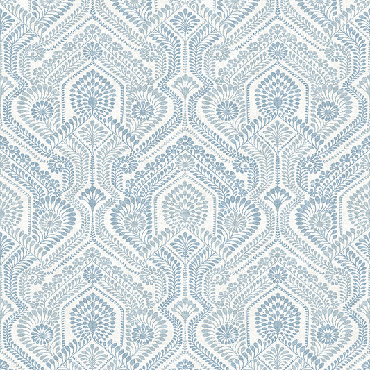 4074-26611 Fernback Blue Ornate Botanical Wallpaper
