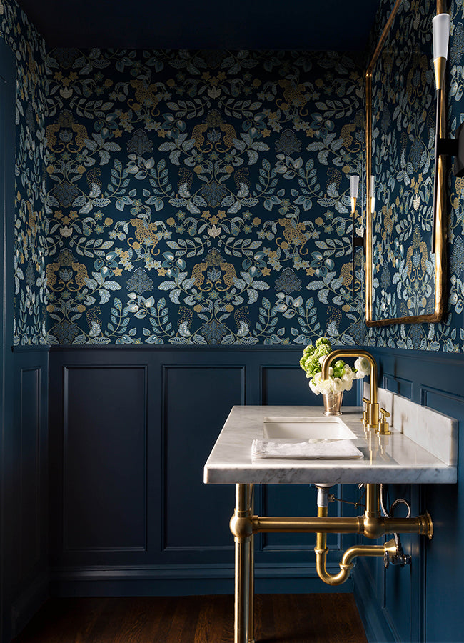 Getty Navy Jungle Damask Wallpaper by Scott Living