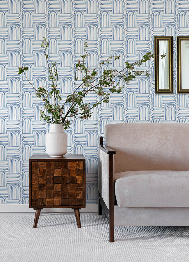 Lolly Blue Arches Wallpaper