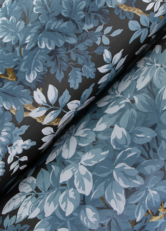 Greenwood Dark Blue Deciduous Wallpaper