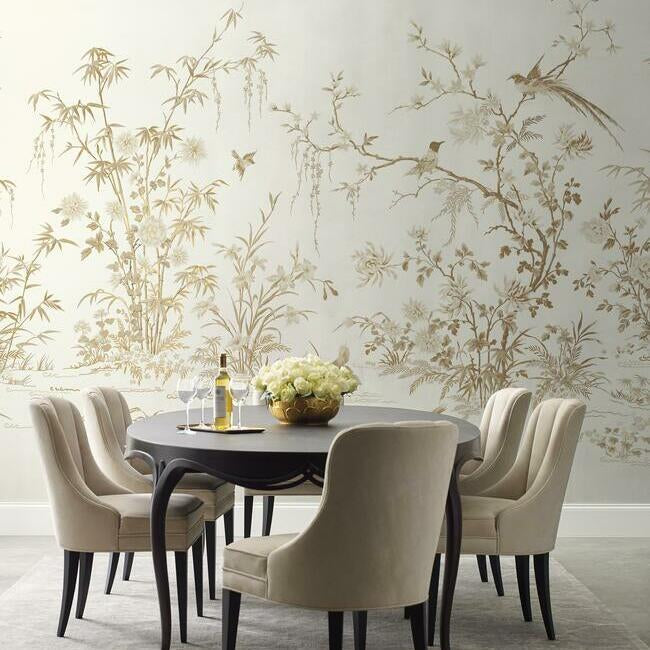 Flowering Vine Chinoiserie Mural- White
