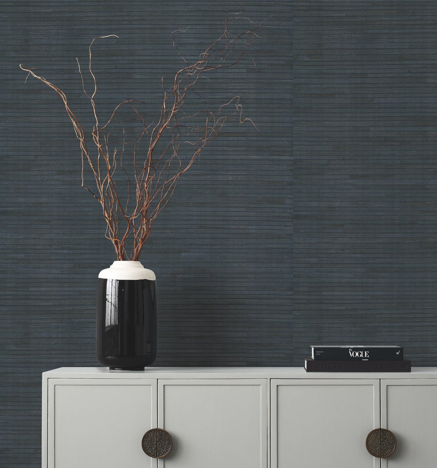 Hyacinth Leaf Wallpaper- Navy