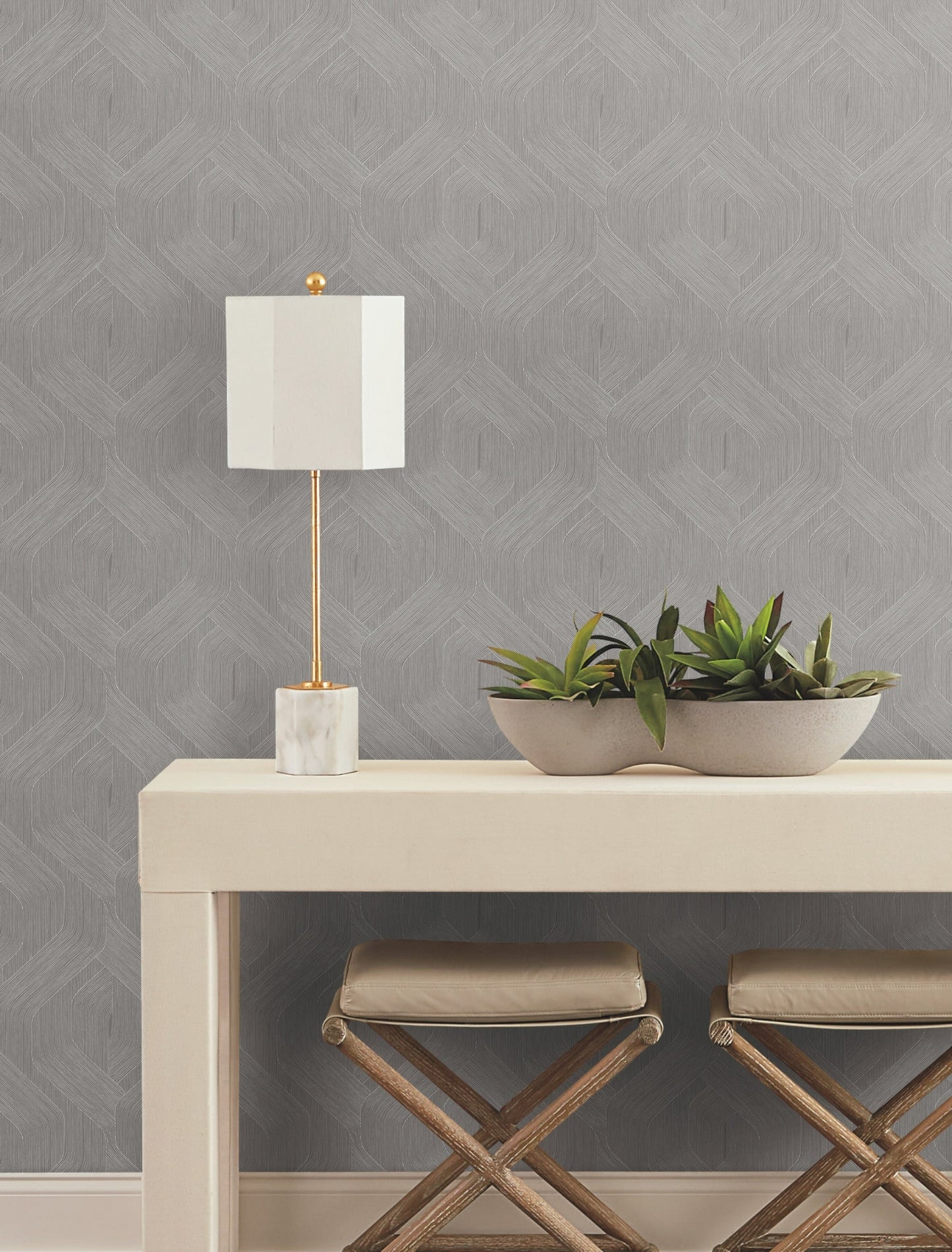 Fine Line Geometric Wallpaper- Grey