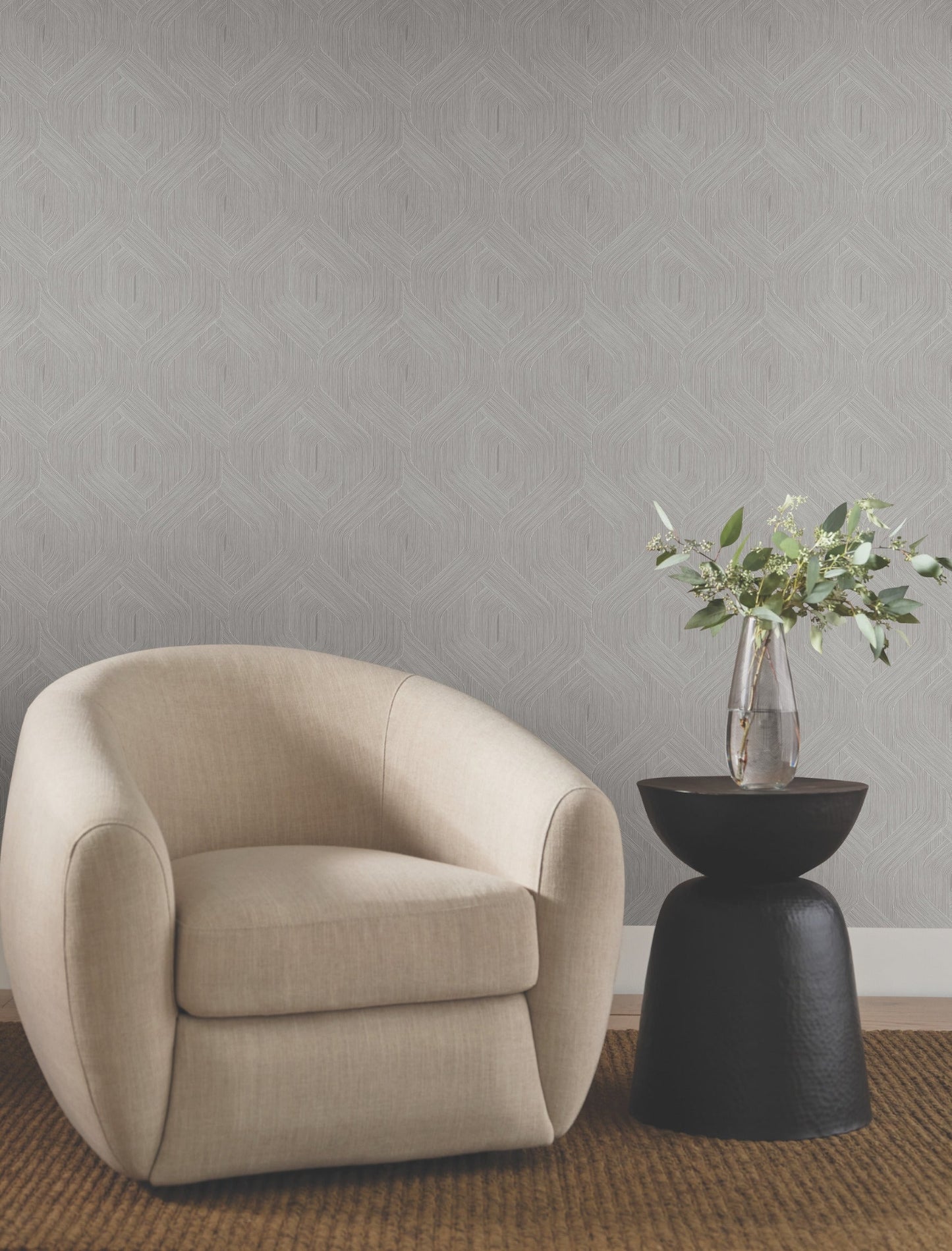 Fine Line Geometric Wallpaper- Grey