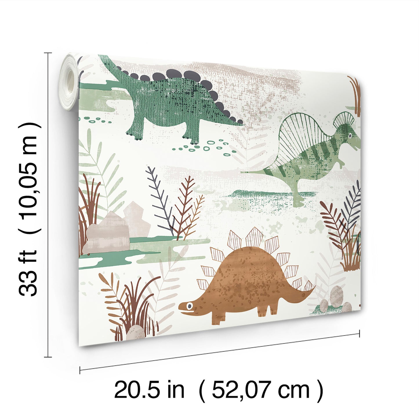 Prehistoric Dino Green Whimsical Wallpaper