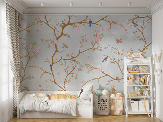 Cherry Blossom tree with birds mural