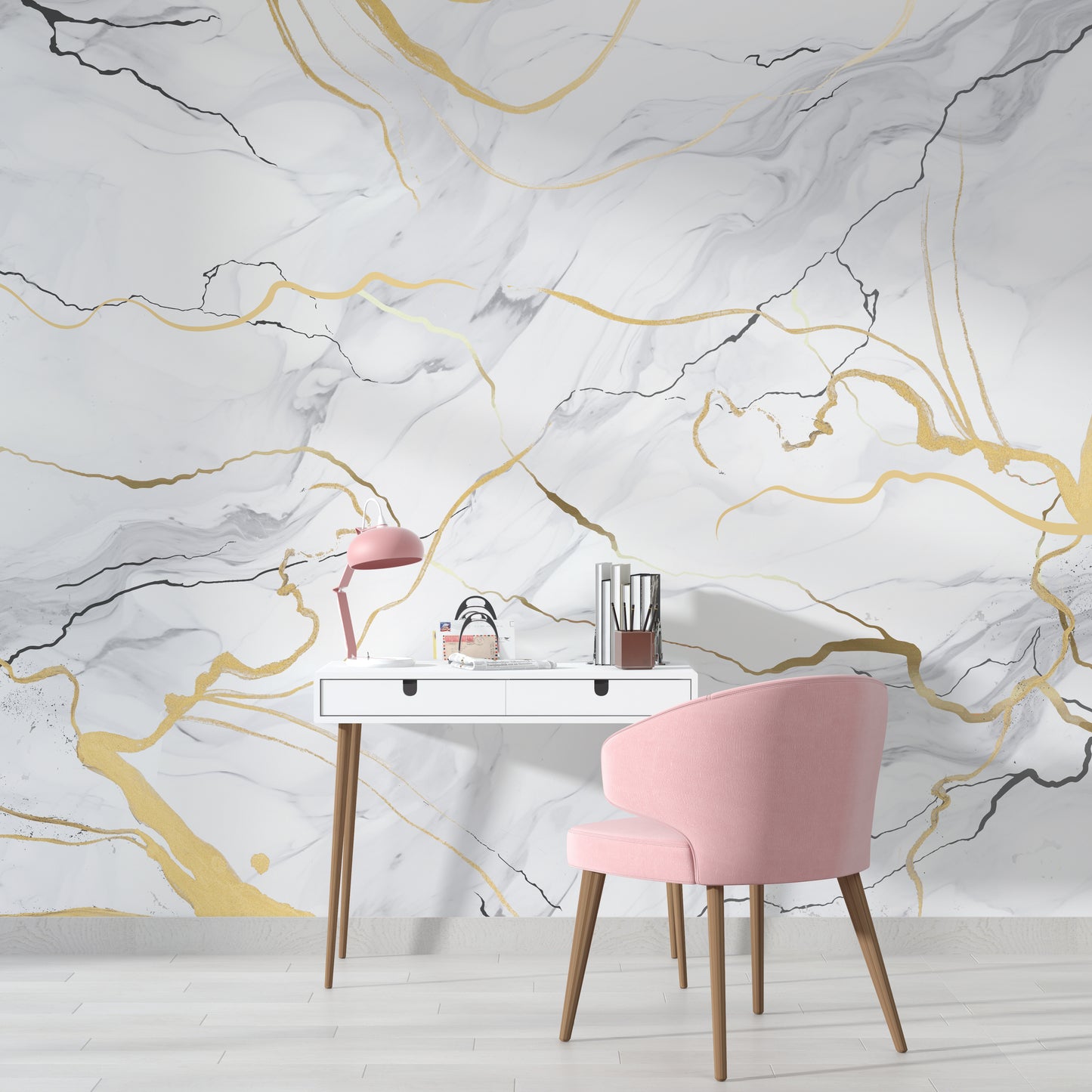 Golden Whisper Marble Mural