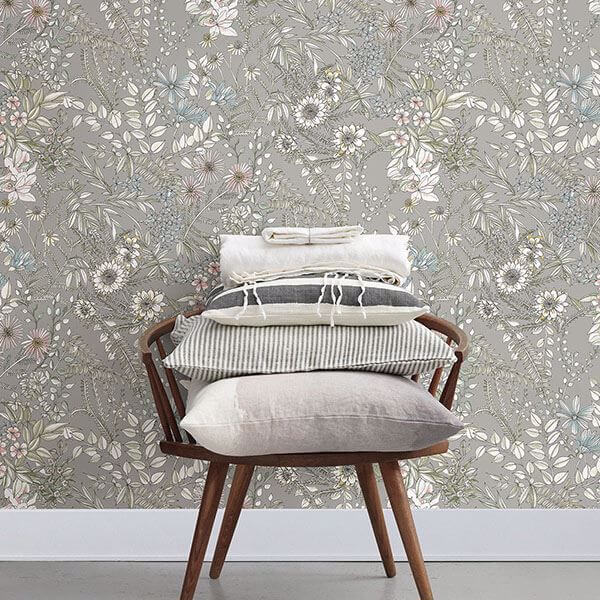 Full Bloom Beige Floral Wallpaper