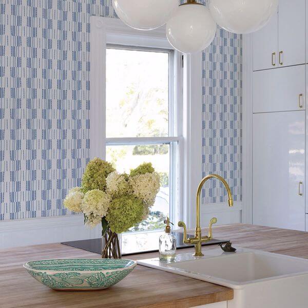 Burgen Blue Geometric Linen Wallpaper