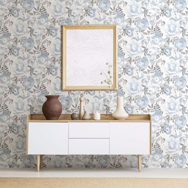 Orla Blue Floral Wallpaper