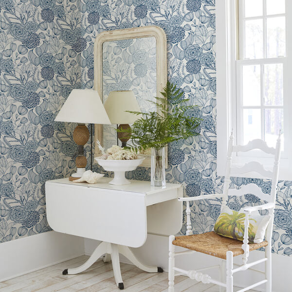 Alannah Navy Botanical Wallpaper
