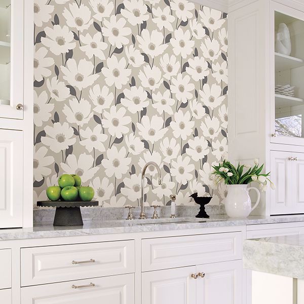 Astera Beige Floral Wallpaper