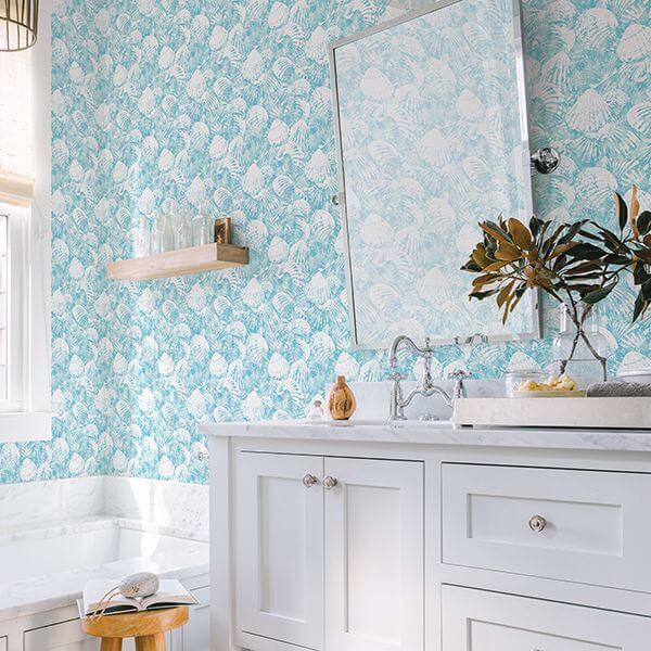 Surfside Aqua Shells Wallpaper