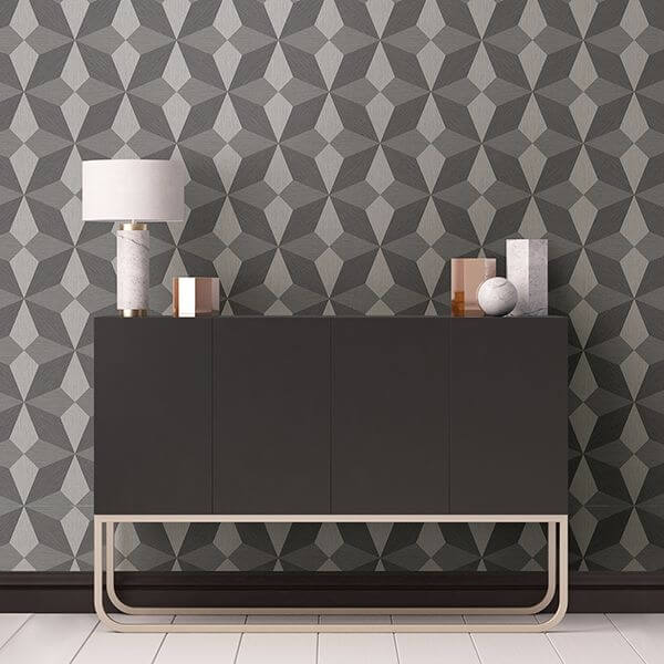 Valiant Grey Faux Grasscloth Geometric Wallpaper