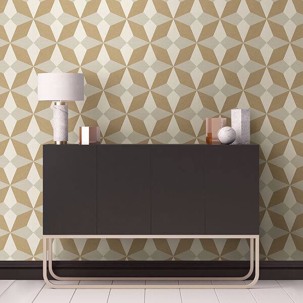 Valiant Beige Faux Grasscloth Geometric Wallpaper