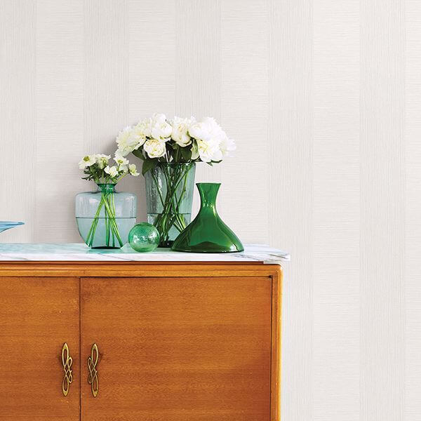 Intrepid White Faux Grasscloth Stripe Wallpaper