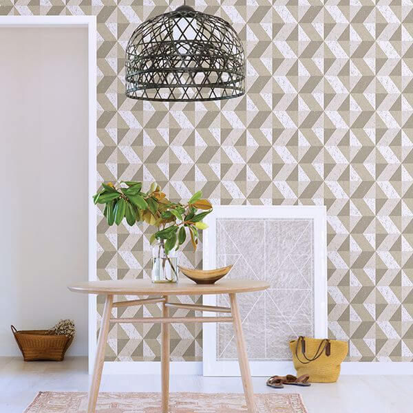 Cerium Neutral Concrete Geometric Wallpaper