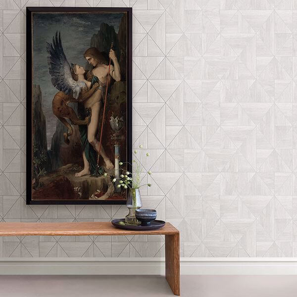 Cheverny Light Grey Geometric Wood Wallpaper