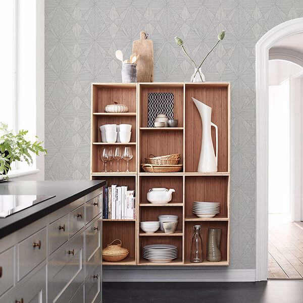 Intrinsic Silver Geometric Wood Wallpaper