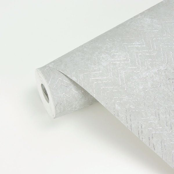 Luna Silver Distressed Chevron Wallpaper