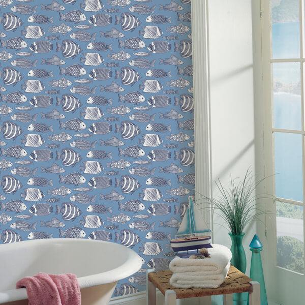 Wailea Sky Blue Tropical School Wallpaper