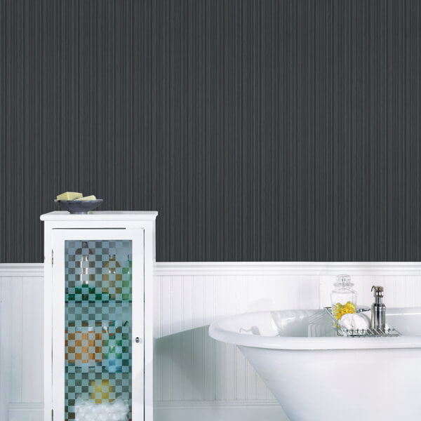 Sebasco Black Vertical Pinstripe Wallpaper