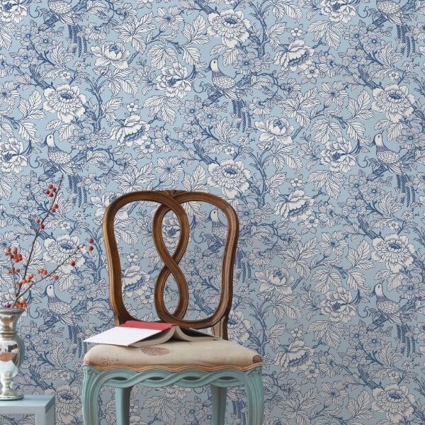 Beaufort Light Blue Peony Chinoiserie Wallpaper