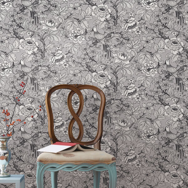 Beaufort Silver Peony Chinoiserie Wallpaper