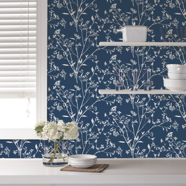 Southport Navy Delicate Branches Wallpaper