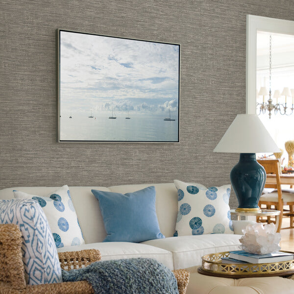 Tiverton Charcoal Faux Grasscloth Wallpaper
