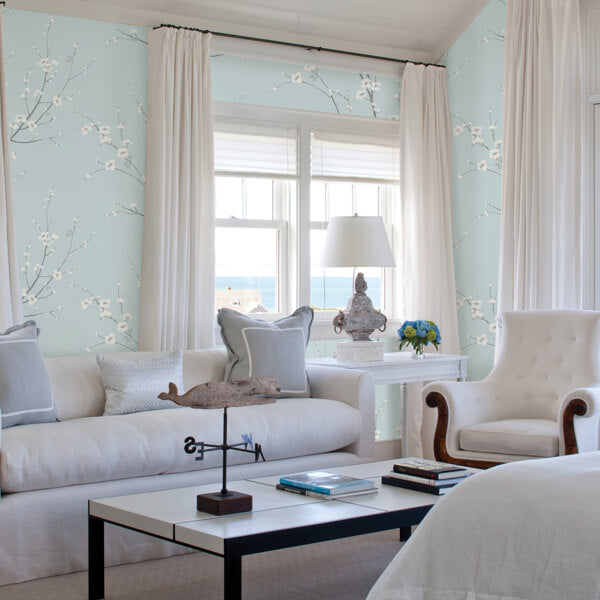 Monterey Sky Blue Floral Branch Wallpaper