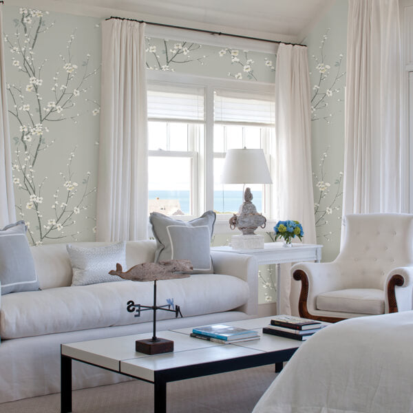 Monterey Silver Mist Floral Branch Wallpaper