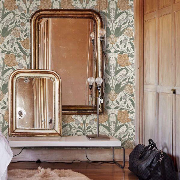 Tulipa Green Floral Wallpaper
