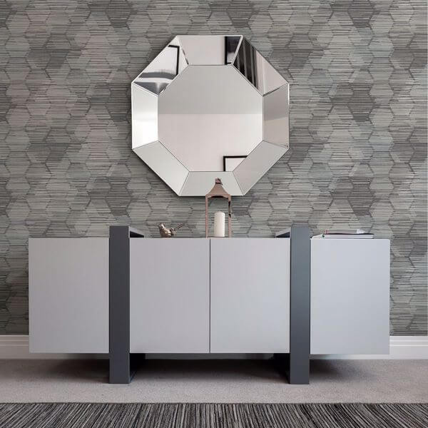 Jabari Charcoal Geometric Faux Grasscloth Wallpaper