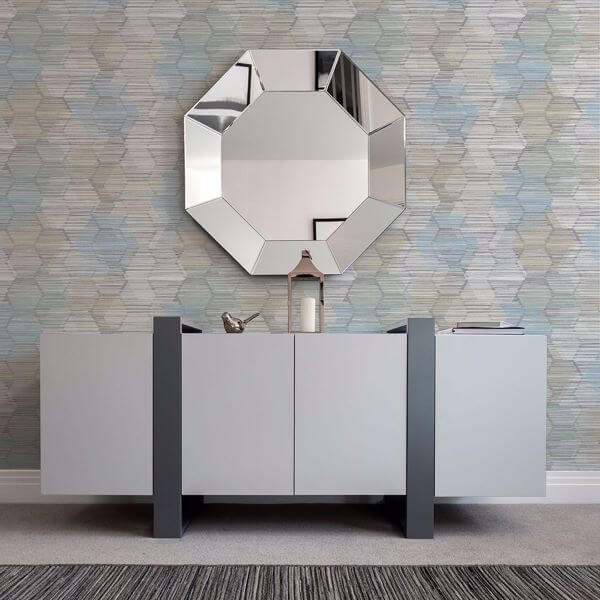 Jabari Light Blue Geometric Faux Grasscloth Wallpaper