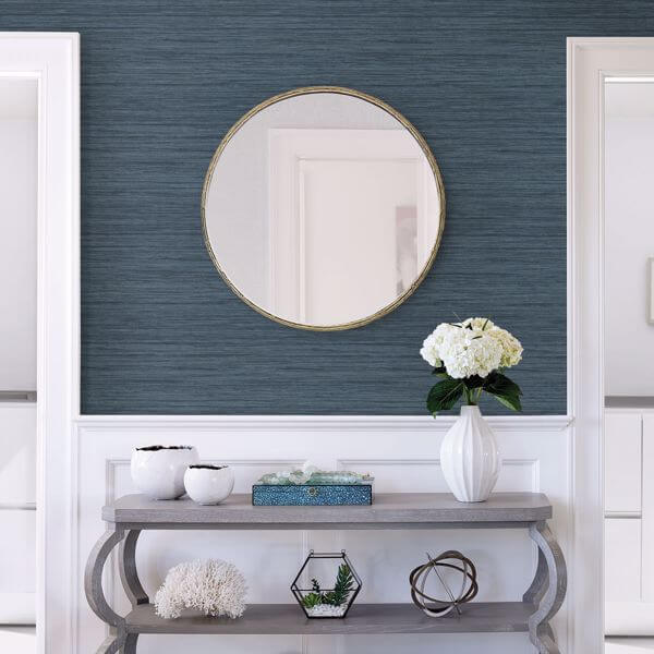 Barnaby Indigo Faux Grasscloth Wallpaper