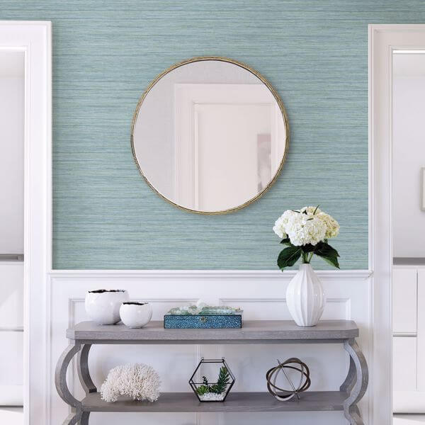 Barnaby Light Blue Faux Grasscloth Wallpaper