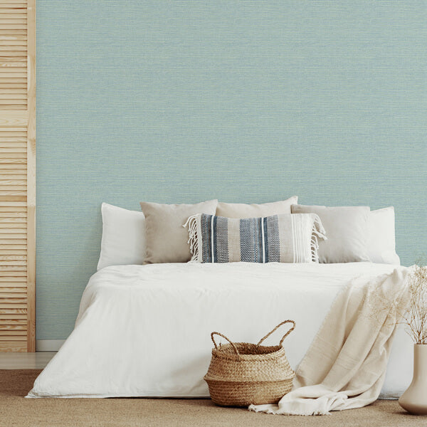 Agave Aqua Imitation Grasscloth Wallpaper
