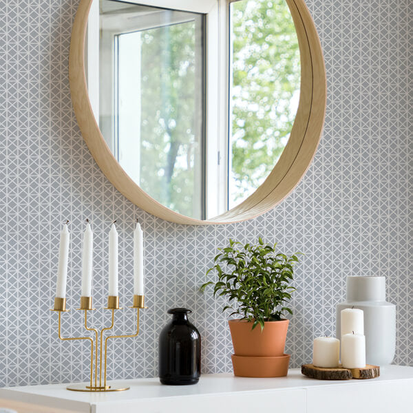 Lisbeth Grey Geometric Lattice Wallpaper