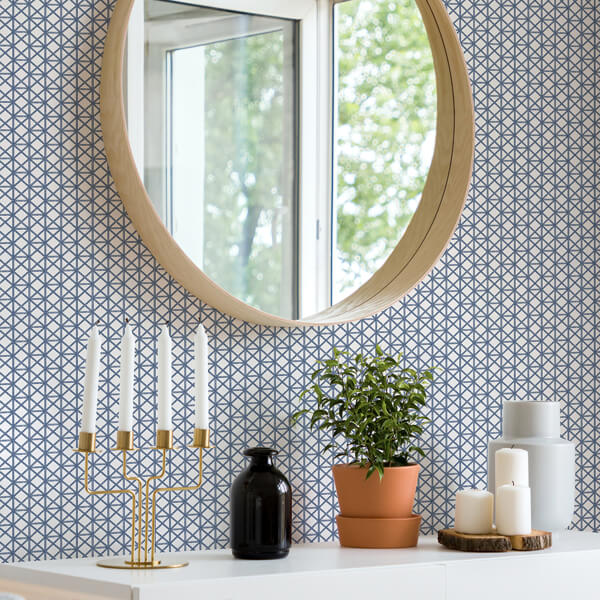 Lisbeth Blue Geometric Lattice Wallpaper