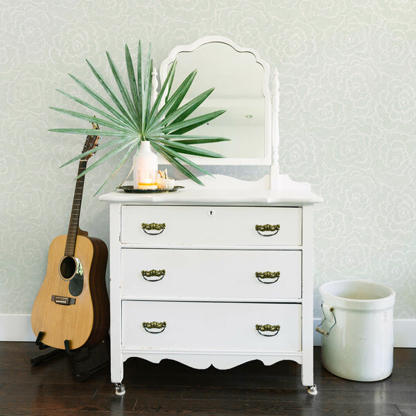 Periwinkle Green Textured Floral Wallpaper
