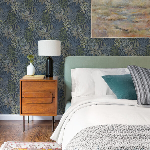 Sumner Navy Woodland Botanical Wallpaper