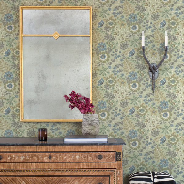 Voysey Green Floral Wallpaper