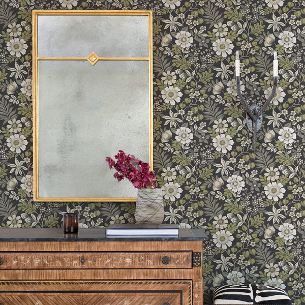 Voysey Black Floral Wallpaper