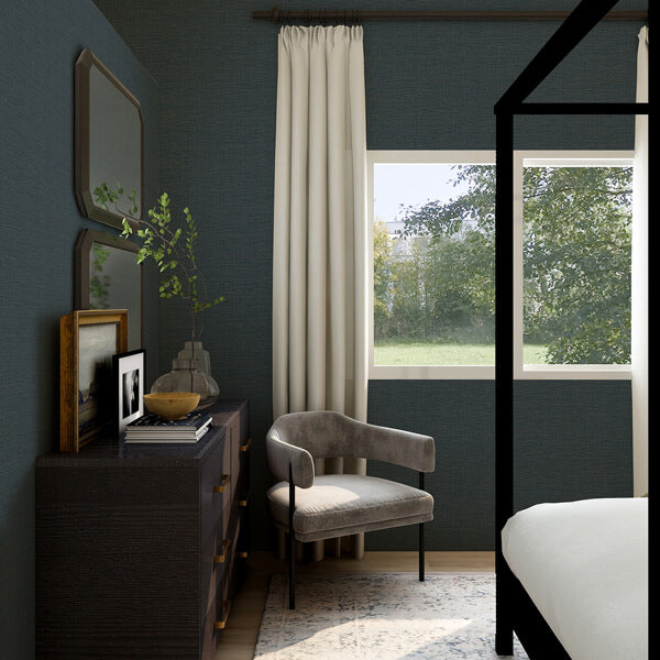 Lela Navy Faux Linen Wallpaper