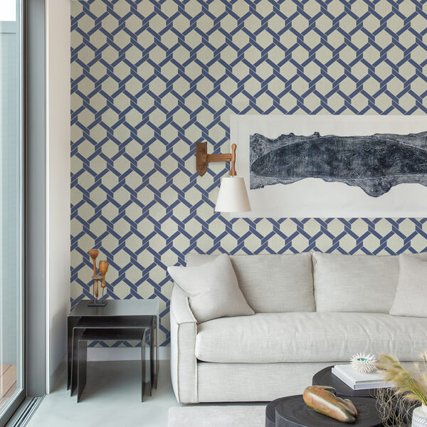 Payton Blue Hexagon Trellis Wallpaper